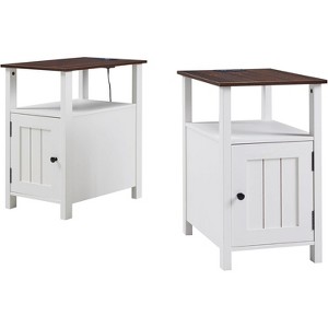 SinCiDo Farmhouse Set of 2 Nightstands w/Charging Station, Wood End Table with Barn Door & Open Shelves for Bedroom, Living Room - 1 of 4