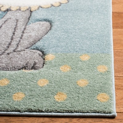 Ivory and Blue Storybook Animals Handmade Kids' Rug - 6'7" x 9'