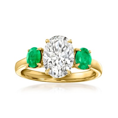 Ross-Simons 2.00 Carat Lab-Grown Diamond Ring With .50 ct. t.w. Emeralds in 14kt Yellow Gold