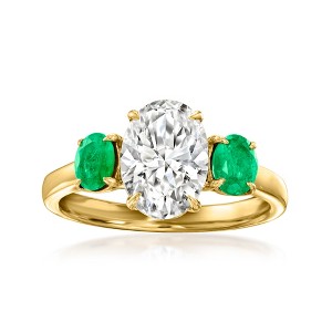 Ross-Simons 2.00 Carat Lab-Grown Diamond Ring With .50 ct. t.w. Emeralds in 14kt Yellow Gold - 1 of 4