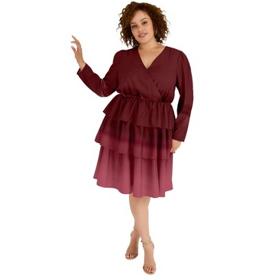 June + Vie by Roaman's Women's Plus Size Three-Tiered Ombre Dress