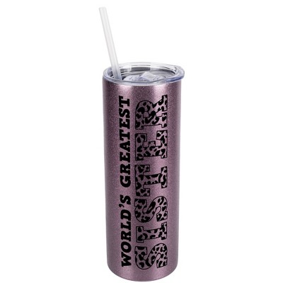Elanze Designs Leopard Pattern Rose Gold 20 Ounce Double Wall Stainless Steel Glitter Travel Tumbler With Sliding Lid And Straw, World's Greatest