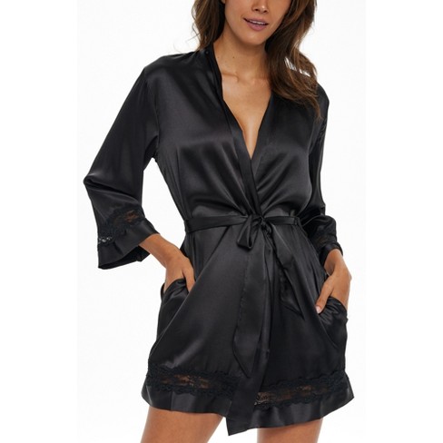 Buy SATIN TIE-WAIST MIDI BLACK ROBE for Women Online in India