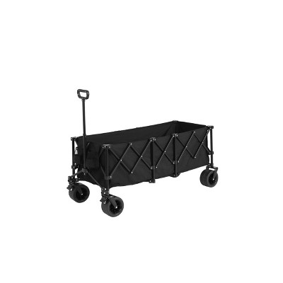 Foldable Extended Wagon with 220lbs Weight Capacity, Heavy Duty 300L Folding Utility Garden Cart Black
