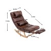 Solid Wood Ergonomic Rocking Chair, PU Accent Chair with Retractable Footrest - Maison Boucle - 4 of 4
