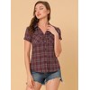 INSPIRE CHIC Women's Classic Short Sleeve Button Down Plaid Shirt - 3 of 4