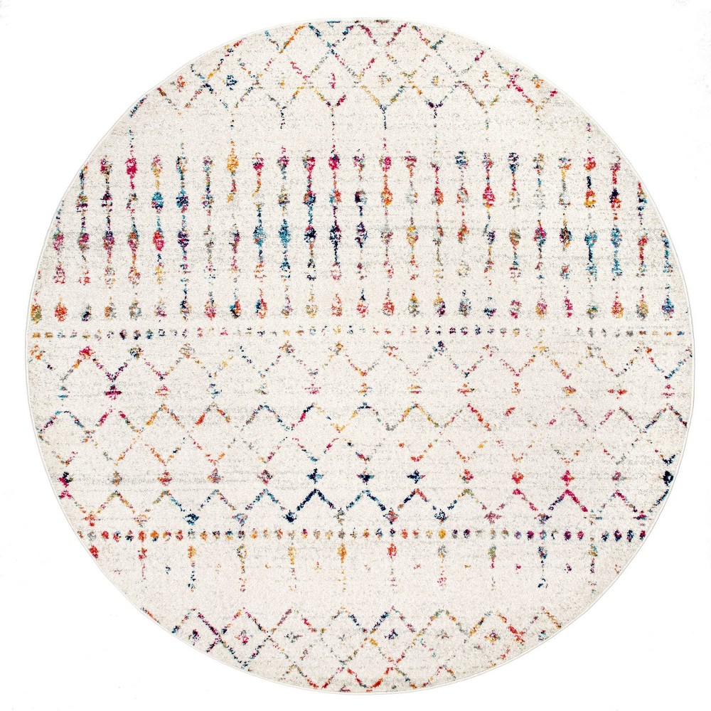 5' Round Moroccan Blythe Area Rug Off White - nuLOOM