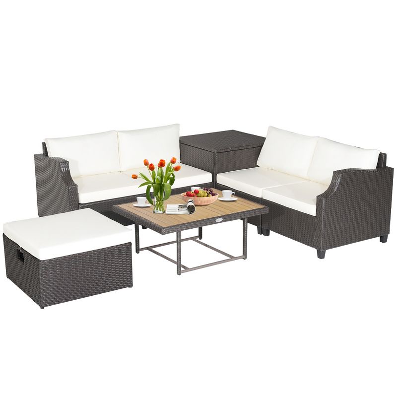 Costway 7pcs Patio Outdoor PE Wicker Cushioned Furniture Conversation Set Sectional Sofa, 3 of 11