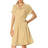 Allegra K Women's Notched Lapel Elastic Waist Pocket A-Line Safari Shirt Dresses - 3 of 4