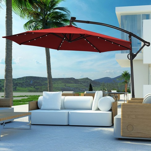 Costway 10ft Patio Offset Umbrella Solar Led 360degrees Rotation 