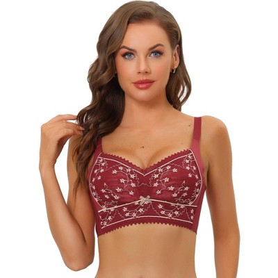 Allegra K Women's Wirefree U Back Adjustable Straps Lace Full Coverage  Padded Minimizer Bra Dark Red 38C