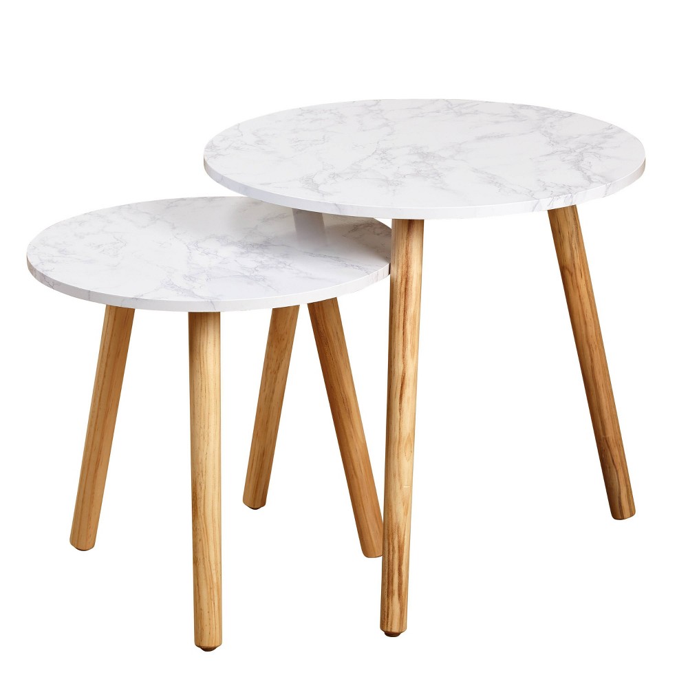 Photos - Coffee Table Set of 2 Darcy Round Nesting Tables White/Natural - Buylateral