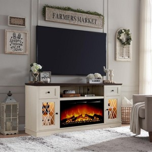 Dyonery Fireplace TV Stand for 80 Inch TV, Entertainment Center withFireplace & LED Lights, with Storage Drawers & Cabinets for Living Room, White - 1 of 4