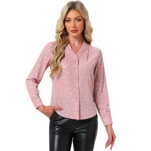 INSPIRE CHIC Women's Metallic Vintage Long Sleeve Gilding Shiny Dots Stars Top - 1 of 4