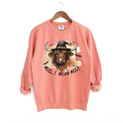 Simply Sage Market Women's  Garment Dyed Graphic Sweatshirt I Mean Boo Longhorn Cow