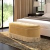 Okak Vintage Pull-Open Top Velvet Tufted Button Ottoman Bench with Bullion Fringe,Oval Upholstered Storage Ottoman for Bedroom,Entrance - 2 of 4