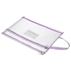 Unique Bargains Office Business A4 Nylon Document Pouch Mesh Zip Files Handle Bag with Name Tag - 1 of 4