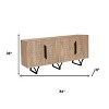 HomeRoots 84" Beige Solid Wood Carved Geometric Sideboard with Four Doors - 3 of 4