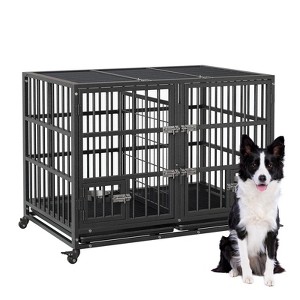 Sliding Rail Dog Cage, Heavy Duty Large Metal Kennel with Dual Doors, Flexible Divider, Removable Easy-Clean Tray and Rolling Casters - 1 of 4