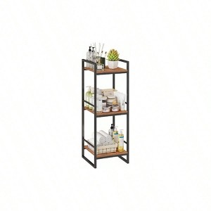 3 Tier Bathroom Storage Open Shelf Freestanding Metal Corner Rack Rustic Brown for Bathroom Kitchen Living Room Hallway - 1 of 4