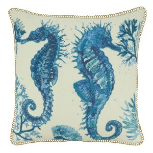 Saro Lifestyle Sea Horse Throw Pillow with Down Filling, 20", Blue - 1 of 4