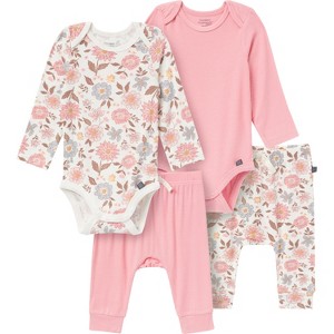 Modern Moments by Gerber Baby Girl 4-Piece Long Sleeve Bodysuits and Cozy Pants Set, Pink, 0-3 months - 1 of 4