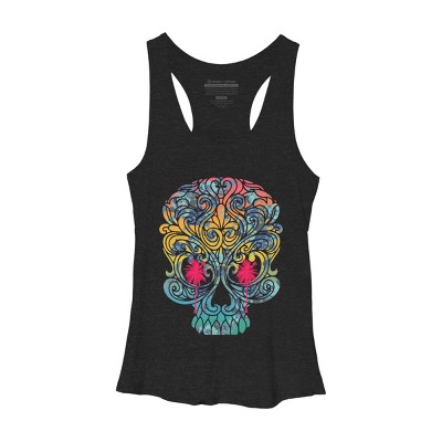 Women's Design By Humans Summer By The Skull By Goldquills Racerback Tank Top