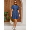 INSPIRE CHIC Women's Denim Short Sleeve Button Down Turndown Collar Babydoll Mini Shirt Dresses - image 3 of 4