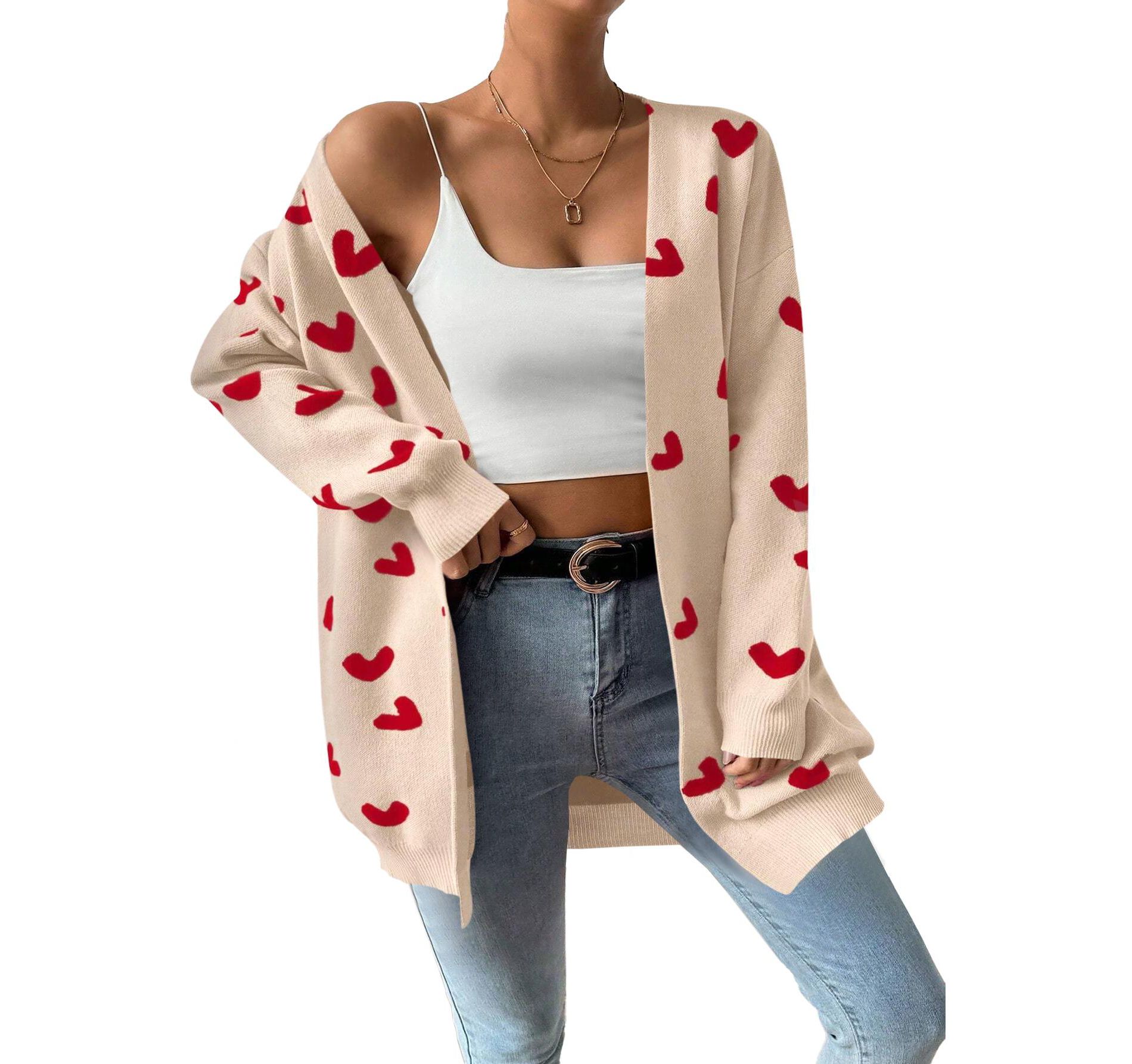 Womens Cute Heart Cardigans Oversized Long Sleeve Knit Sweaters