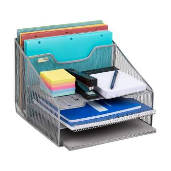 Mind Reader Network Collection Metal Mesh  3 Tier 5 Compartment Desk Organizer Silver