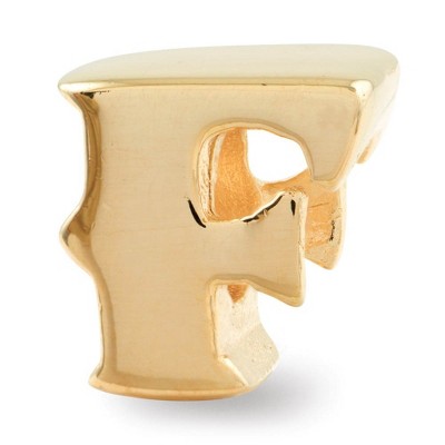 Black Bow Jewelry Letter F Bead Charm in 14k Yellow Gold Plated Sterling Silver