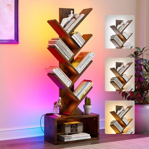 Aoibox 6 Tier Tree Bookshelf with LED Lights Space-Saving Corner Bookcase with Storage Drawer for Living Room Bedroom - 1 of 4