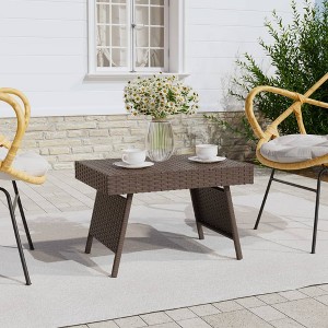 vidaXL Foldable Side Table Brown 23.6 in.x15.7 in.x15 in. Poly Rattan - 1 of 4