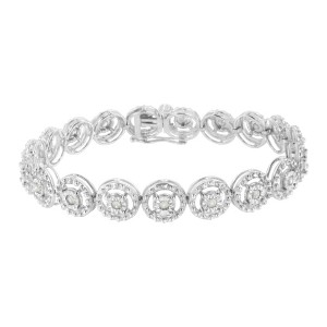 Haus of Brilliance Silver 1.0 Cttw Diamond Nested Circle Miracle Set Open Wheel Link Bracelet - 1 of 4