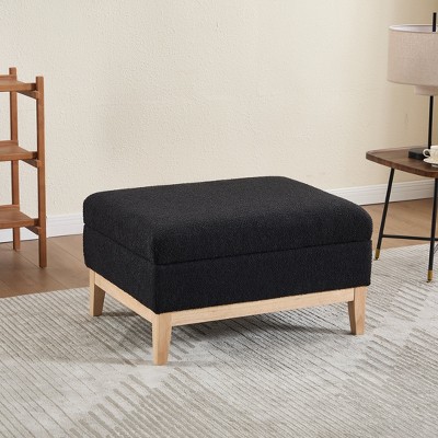 Aortzio 33.86“W Upholstered Storage Ottoman with Rubberwood Legs