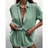 WhizMax Women's Casual 2 Piece sets Long Sleeve Button Down Shirt High Waist Drawstring Short Outfit sets - 2 of 4