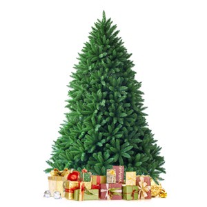 Tangkula 5/6/7.5'Artificial Green PVC Christmas Fir Tree w/ Metal Stand - 1 of 4