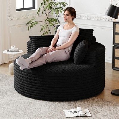 50" Corduroy Upholstered Modern Single Sleeper Chair with Backrest Pillow and No Assembly Required