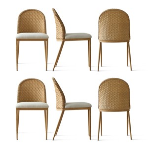 Barcelona Rattan Dining Room Chair, Linen Dining Chair with Double Layer Rattan Back, Cane Dining Chair with Metal Legs, 2pk 4pk 6pk - Maison Boucle - 1 of 4