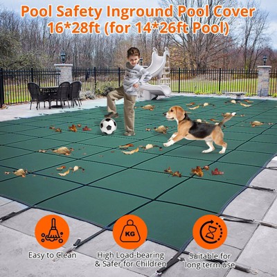 Pool Safety Cover Fits 18x36ft Inground Pool, Ultra-Dense Rectangle Pool Cover Green Mesh SolPool Safety Net and Installation Tools, 20x38ft