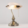 DORESshop 14 in. Banker Task and Reading Elegant Gold Bedside Lamp with White Glass Shade, Desk Light with Pull Chain for Bedroom - 2 of 4