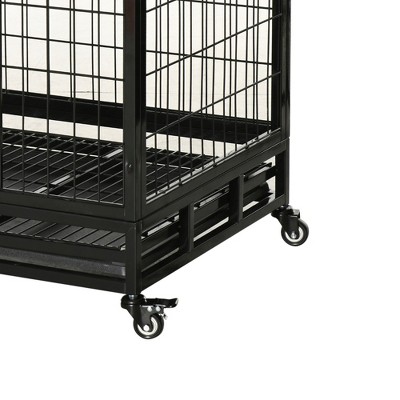 Medium Black Rolling Heavy Duty Metal Dog Crate