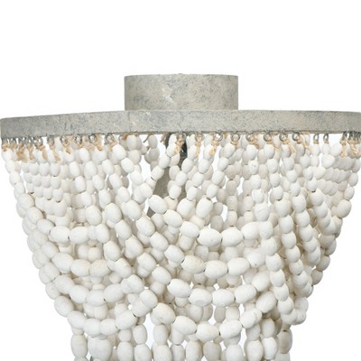 White 2-Tier Draped Wood Bead Semi-Flush Mount Ceiling Light