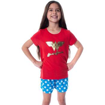 DC Comics Girls' Wonder Woman Gold Foil Logo Shirt and Shorts Pajama Set WW Logo
