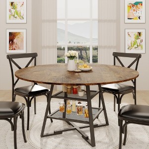 Round Wooden Dining Table for 4-6 People, 42 Inch Kitchen Table with Metal Base and Storage Shelf(Only Table) - 1 of 4