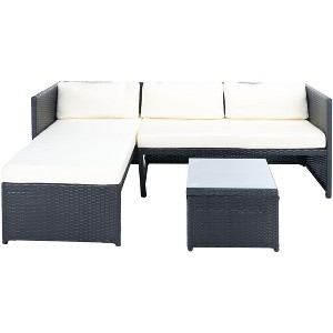 Bronson 3 Piece Sofa Set - Indoor/Outdoor - PAT9022 - Black/Beige - Safavieh - 1 of 4