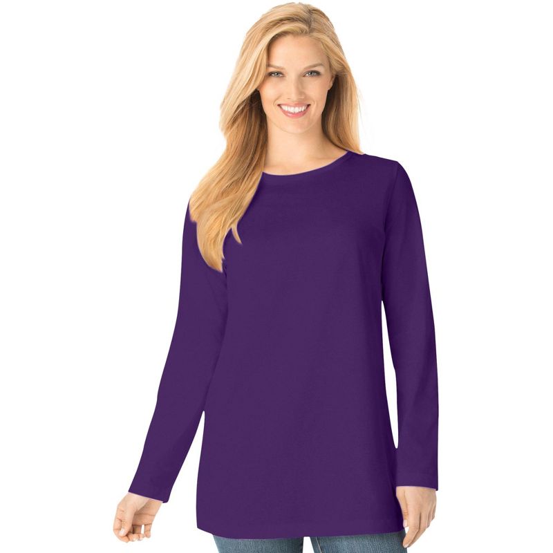 Woman Within Women's Plus Size Perfect Long-Sleeve Crewneck Tee, 1 of 2