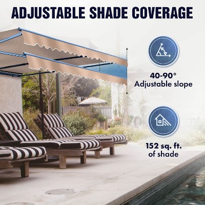 Motorized Silver Gray Patio Awning with LED Lights