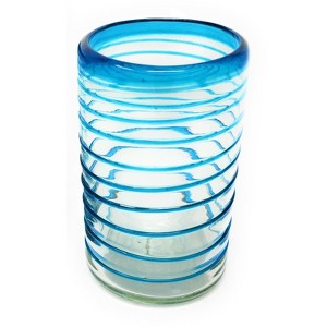 Dos Sueños Mexican Hand Blown Drinking Glasses - Aqua Spiral - 14oz - Single Glass - 1 of 3