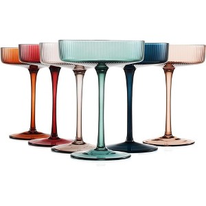 The Wine Savant Ribbed Colored Champagne & Cocktail Glasses, Luxurious & Stylish Design, Unique Addition to Home Bar - 6 pk - 1 of 4